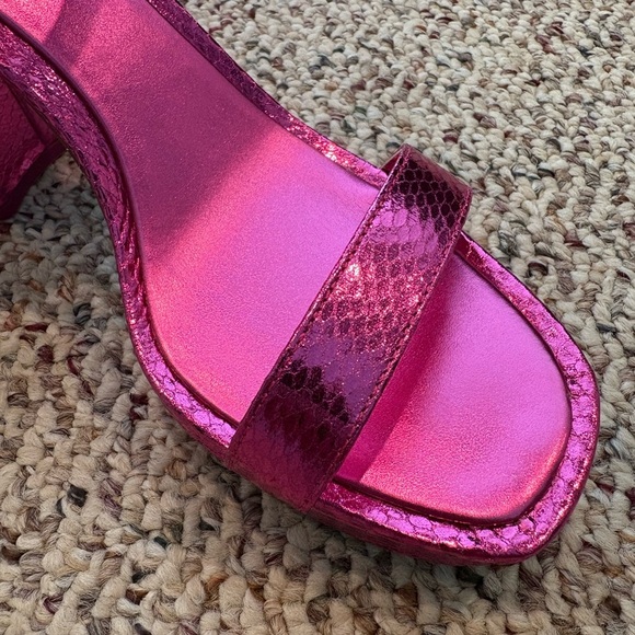 Mix No. 6 Pink Strappy Metallic Textured High Heel Sandals. Size 8 - Picture 3 of 5